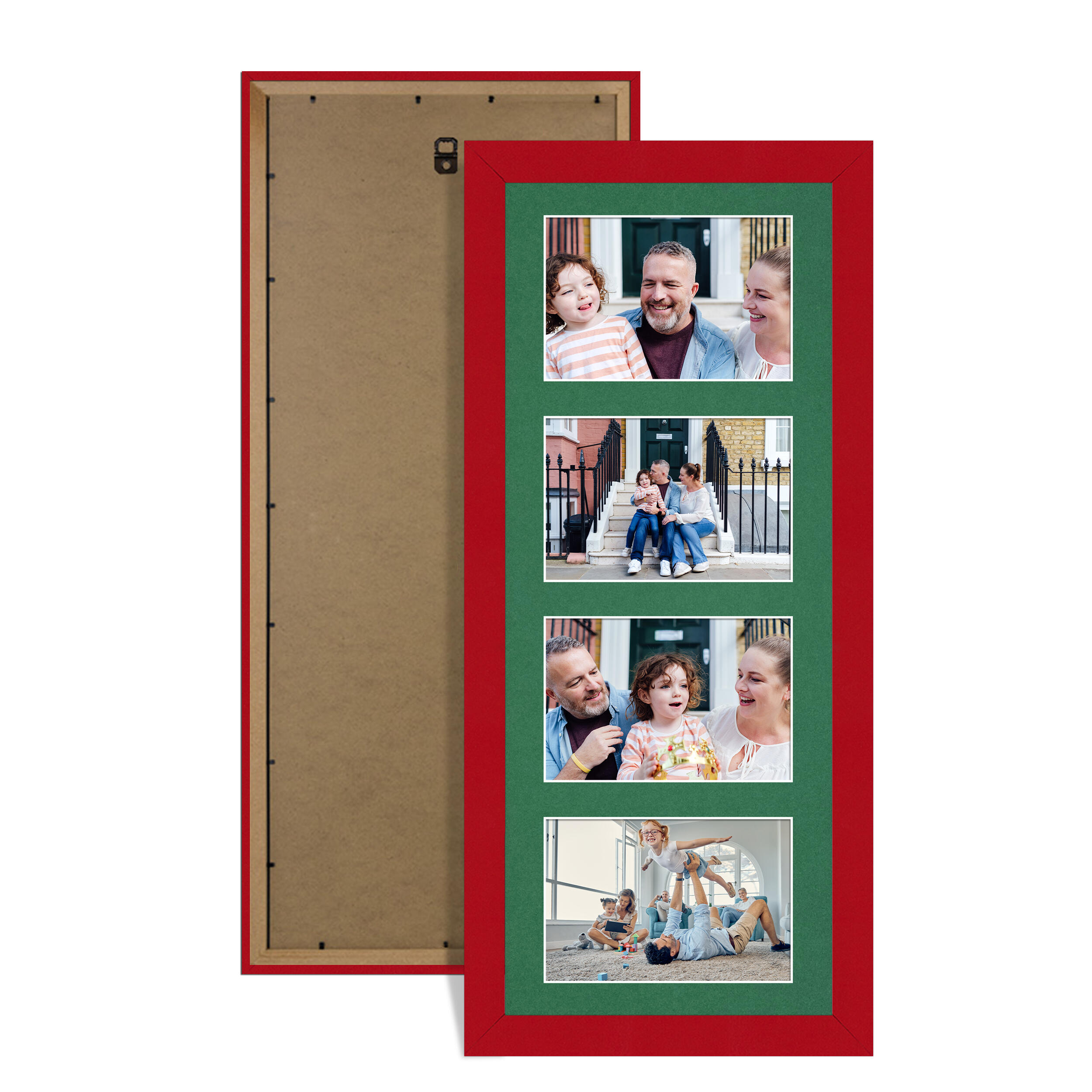 Red Colour Multi Aperture Photo Frame 6X4 (x4) Pictures – Collage Wall Frame For Loved Ones Photos – 50x20cm Frame Size
