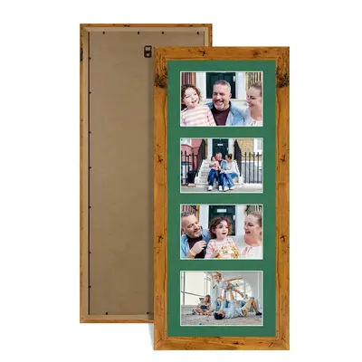 Rustic Oak Colour Multi Aperture Photo Frame 6X4 (x4) Pictures – Collage Wall Frame For Family Photos – 50x20cm Picture Frame Size