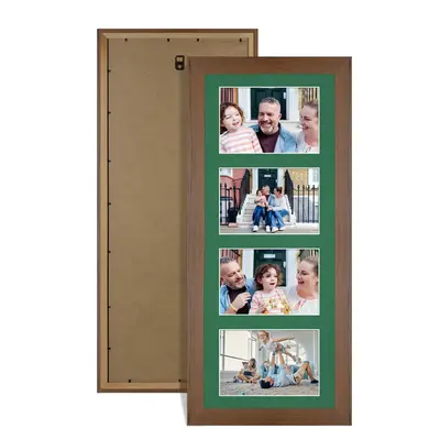 Walnut Colour Multi Aperture Photo Frame 6X4 (x4) Pictures – Collage Wall Frame For Loved Ones Photos – 50x20cm Frame Size