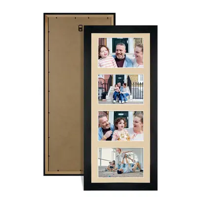 Black Colour Multi Aperture Photo Frame 6X4 (x4) Pictures – Collage Wall Frame For Family Photos – 50x20cm Picture Frame Size