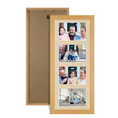 Country Pine Colour Multi Aperture Photo Frame 6X4 (x4) Pictures – Collage Wall Frame for Family Photos – 50x20cm Picture Frame Size