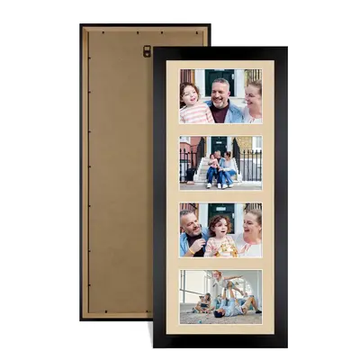 Mat Black Colour Multi Aperture Photo Frame 6X4 (x4) Pictures – Collage Wall Frame For Family Photos – 50x20cm Picture Frame Size