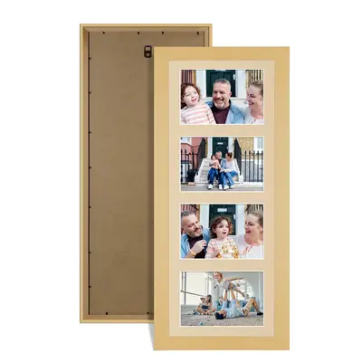 Mustard Yellow Colour Multi Aperture Photo Frame 6X4 (x4) Pictures – Collage Wall Frame For Loved Ones Photos – 50x20cm Frame Size