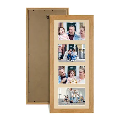 Oak Colour Multi Aperture Photo Frame 6X4 (x4) Pictures – Collage Wall Frame for Family Photos – 50x20cm Picture Frame Size