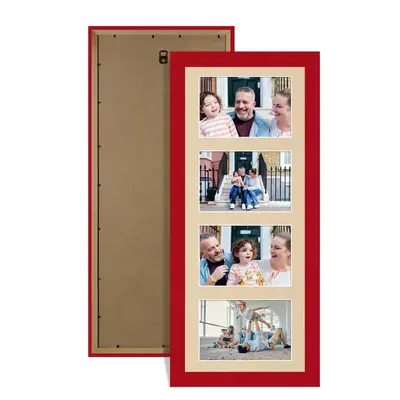 Red Colour Multi Aperture Photo Frame 6X4 (x4) Pictures – Collage Wall Frame For Family Photos – 50x20cm Picture Frame Size