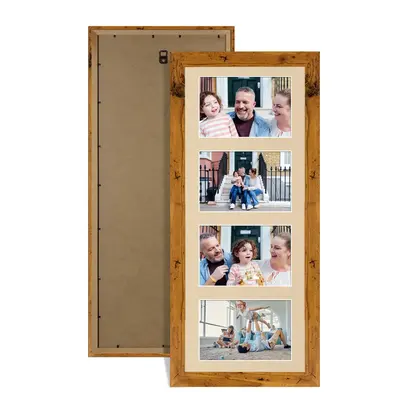 Rustic Oak Colour Multi Aperture Photo Frame 6X4 (x4) Pictures – Collage Wall Frame for Family Photos – 50x20cm Picture Frame Size