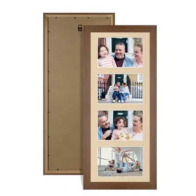 Walnut Colour Multi Aperture Photo Frame 6X4 (x4) Pictures – Collage Wall Frame For Family Photos – 50x20cm Picture Frame Size