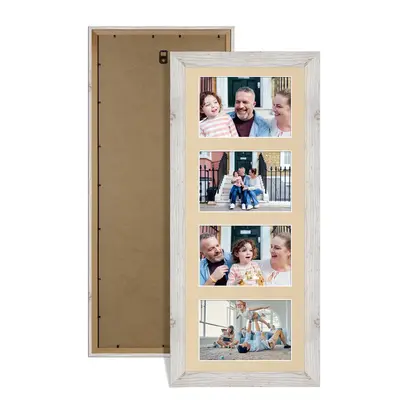White Rustic Colour Multi Aperture Photo Frame 6X4 (x4) Pictures – Collage Wall Frame For Family Photos – 50x20cm Picture Frame Size