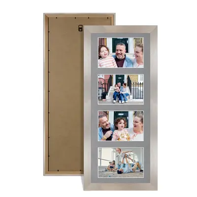 Aluminium Colour Multi Aperture Photo Frame 6X4 (x4) Pictures – Collage Wall Frame For Family Photos – 50x20cm Picture Frame Size