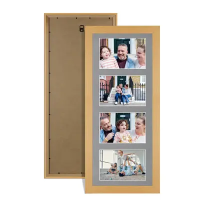 Country Pine Colour Multi Aperture Photo Frame 6X4 (x4) Pictures – Collage Wall Frame for Family Photos – 50x20cm Picture Frame Size