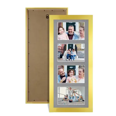 Gold Colour Multi Aperture Photo Frame 6X4 (x4) Pictures – Collage Wall Frame for Family Photos – 50x20cm Picture Frame Size