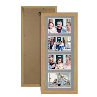 Light Oak Colour Multi Aperture Photo Frame 6X4 (x4) Pictures – Collage Wall Frame For Family Photos – 50x20cm Picture Frame Size