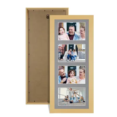 Mustard Yellow Colour Multi Aperture Photo Frame 6X4 (x4) Pictures – Collage Wall Frame For Loved Ones Photos – 50x20cm Frame Size