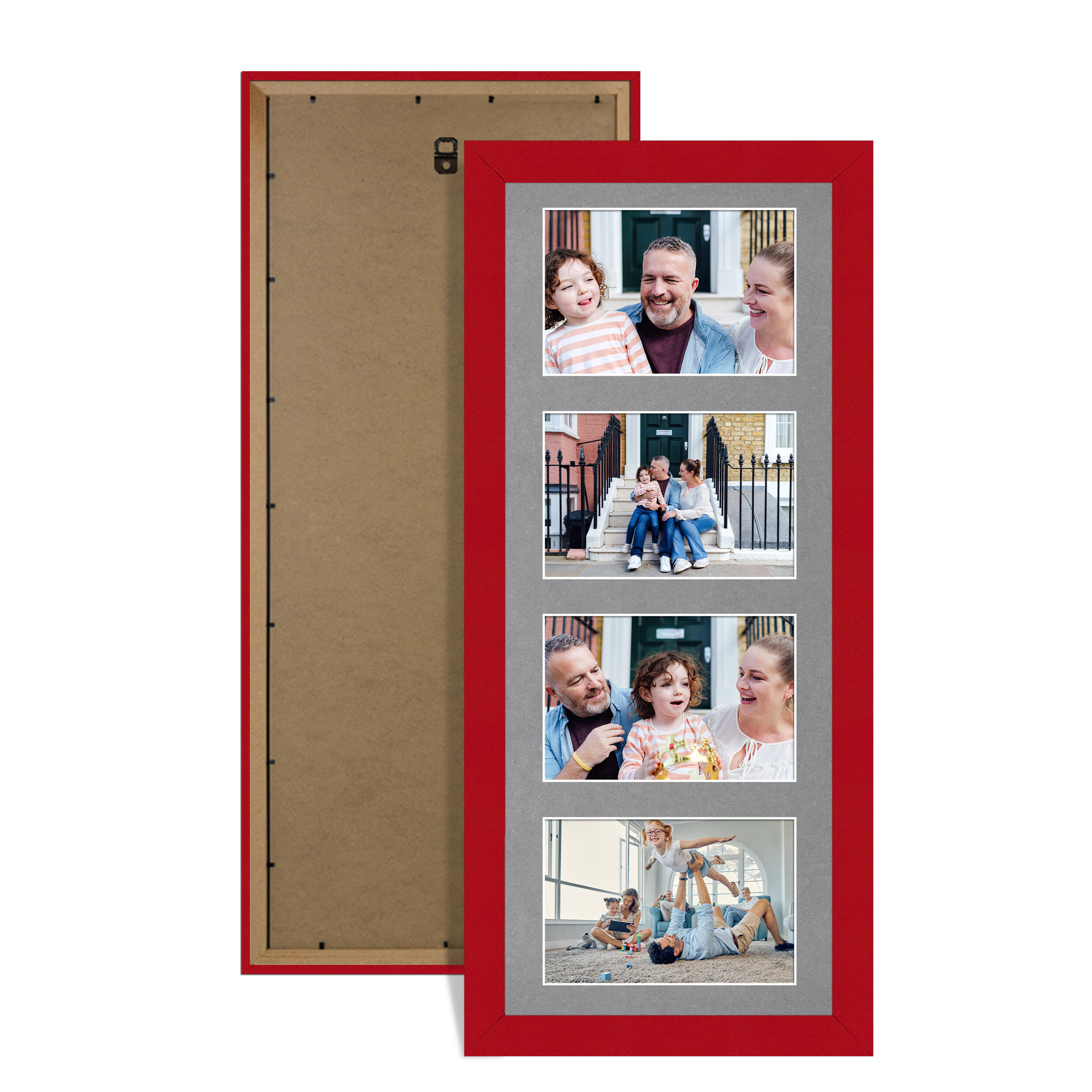 Red Colour Multi Aperture Photo Frame 6X4 (x4) Pictures – Collage Wall Frame for Family Photos – 50x20cm Picture Frame Size