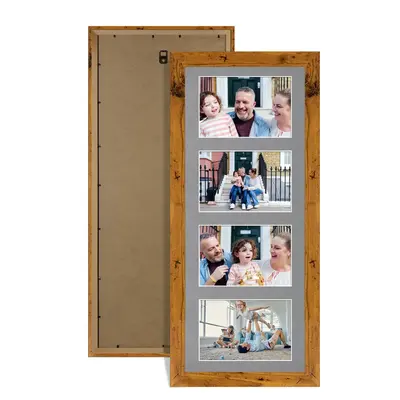 Rustic Oak Colour Multi Aperture Photo Frame 6X4 (x4) Pictures – Collage Wall Frame For Loved Ones Photos – 50x20cm Frame Size
