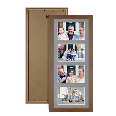 Walnut Colour Multi Aperture Photo Frame 6X4 (x4) Pictures – Collage Wall Frame For Family Photos – 50x20cm Picture Frame Size