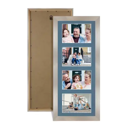 Aluminium Colour Multi Aperture Photo Frame 6X4 (x4) Pictures – Collage Wall Frame For Loved Ones Photos – 50x20cm Frame Size
