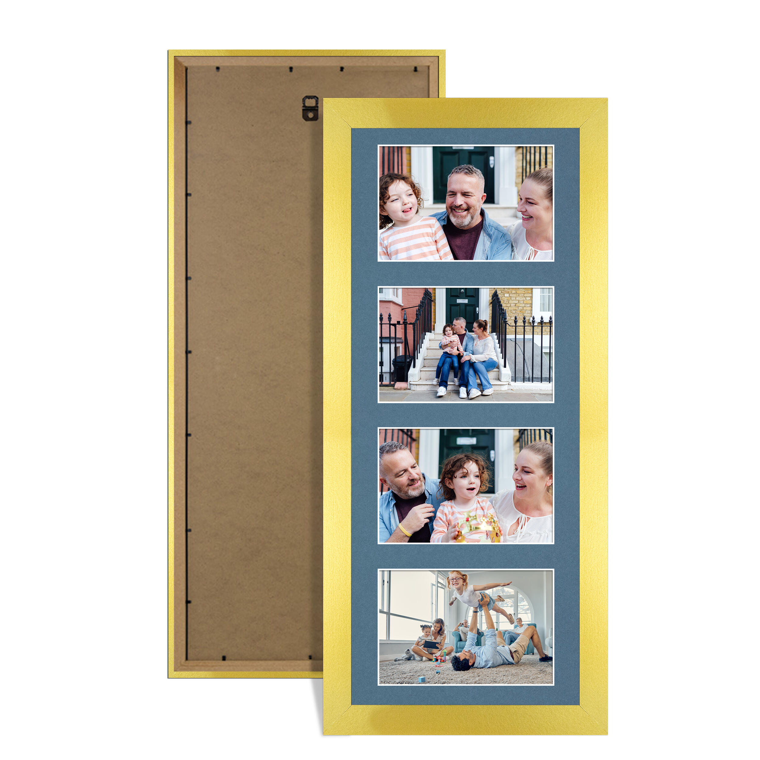 Gold Colour Multi Aperture Photo Frame 6X4 (x4) Pictures – Collage Wall Frame for Family Photos – 50x20cm Picture Frame Size
