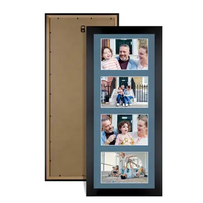 Mat Black Colour Multi Aperture Photo Frame 6X4 (x4) Pictures – Collage Wall Frame For Loved Ones Photos – 50x20cm Frame Size