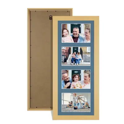 Mustard Yellow Colour Multi Aperture Photo Frame 6X4 (x4) Pictures – Collage Wall Frame for Family Photos – 50x20cm Picture Frame Size