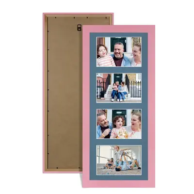Pastel Pink Colour Multi Aperture Photo Frame 6X4 (x4) Pictures – Collage Wall Frame For Family Photos – 50x20cm Picture Frame Size