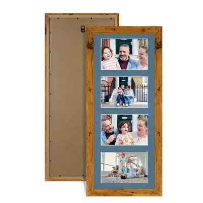 Rustic Oak Colour Multi Aperture Photo Frame 6X4 (x4) Pictures – Collage Wall Frame For Loved Ones Photos – 50x20cm Frame Size