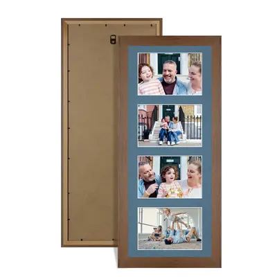 Walnut Colour Multi Aperture Photo Frame 6X4 (x4) Pictures – Collage Wall Frame For Family Photos – 50x20cm Picture Frame Size