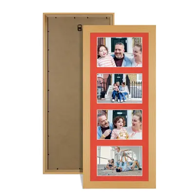 Country Pine Colour Multi Aperture Photo Frame 6X4 (x4) Pictures – Collage Wall Frame For Loved Ones Photos – 50x20cm Frame Size