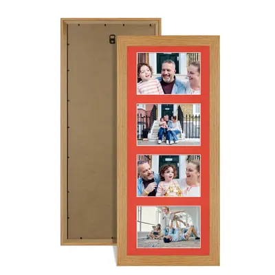 Oak Colour Multi Aperture Photo Frame 6X4 (x4) Pictures – Collage Wall Frame for Family Photos – 50x20cm Picture Frame Size
