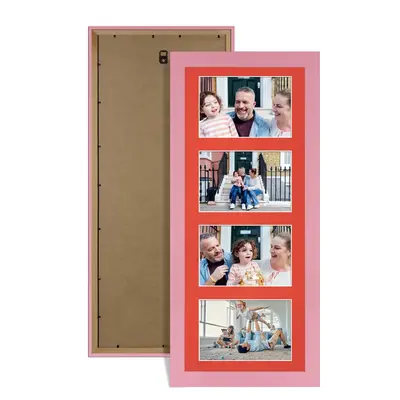 Pastel Pink Colour Multi Aperture Photo Frame 6X4 (x4) Pictures – Collage Wall Frame For Family Photos – 50x20cm Picture Frame Size