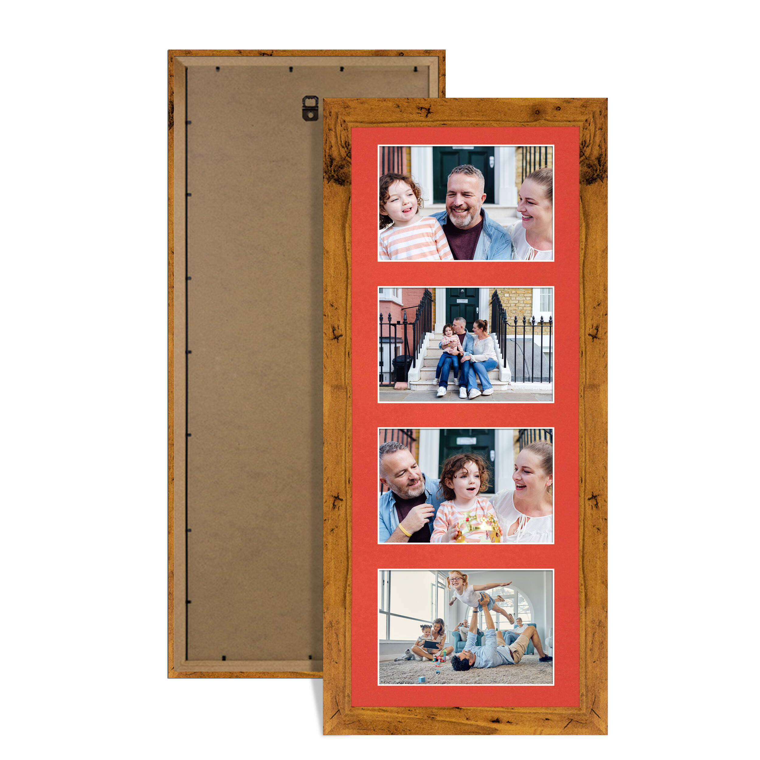 Rustic Oak Colour Multi Aperture Photo Frame 6X4 (x4) Pictures – Collage Wall Frame For Loved Ones Photos – 50x20cm Frame Size