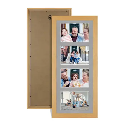 Country Pine Colour Multi Aperture Photo Frame 6X4 (x4) Pictures – Collage Wall Frame For Loved Ones Photos – 50x20cm Frame Size