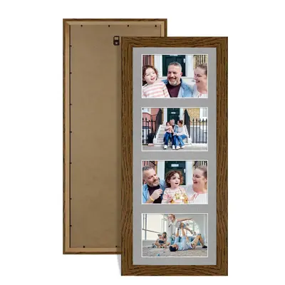 Dark Oak Colour Multi Aperture Photo Frame 6X4 (x4) Pictures – Collage Wall Frame For Family Photos – 50x20cm Picture Frame Size