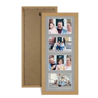 Light Oak Colour Multi Aperture Photo Frame 6X4 (x4) Pictures – Collage Wall Frame For Family Photos – 50x20cm Picture Frame Size