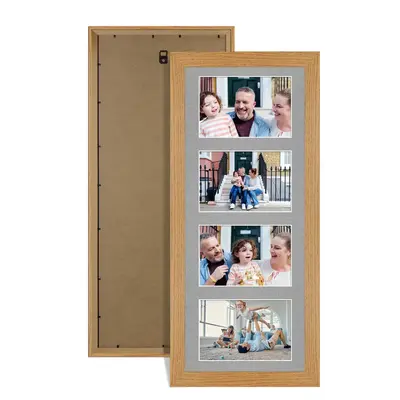 Oak Colour Multi Aperture Photo Frame 6X4 (x4) Pictures – Collage Wall Frame For Loved Ones Photos – 50x20cm Frame Size