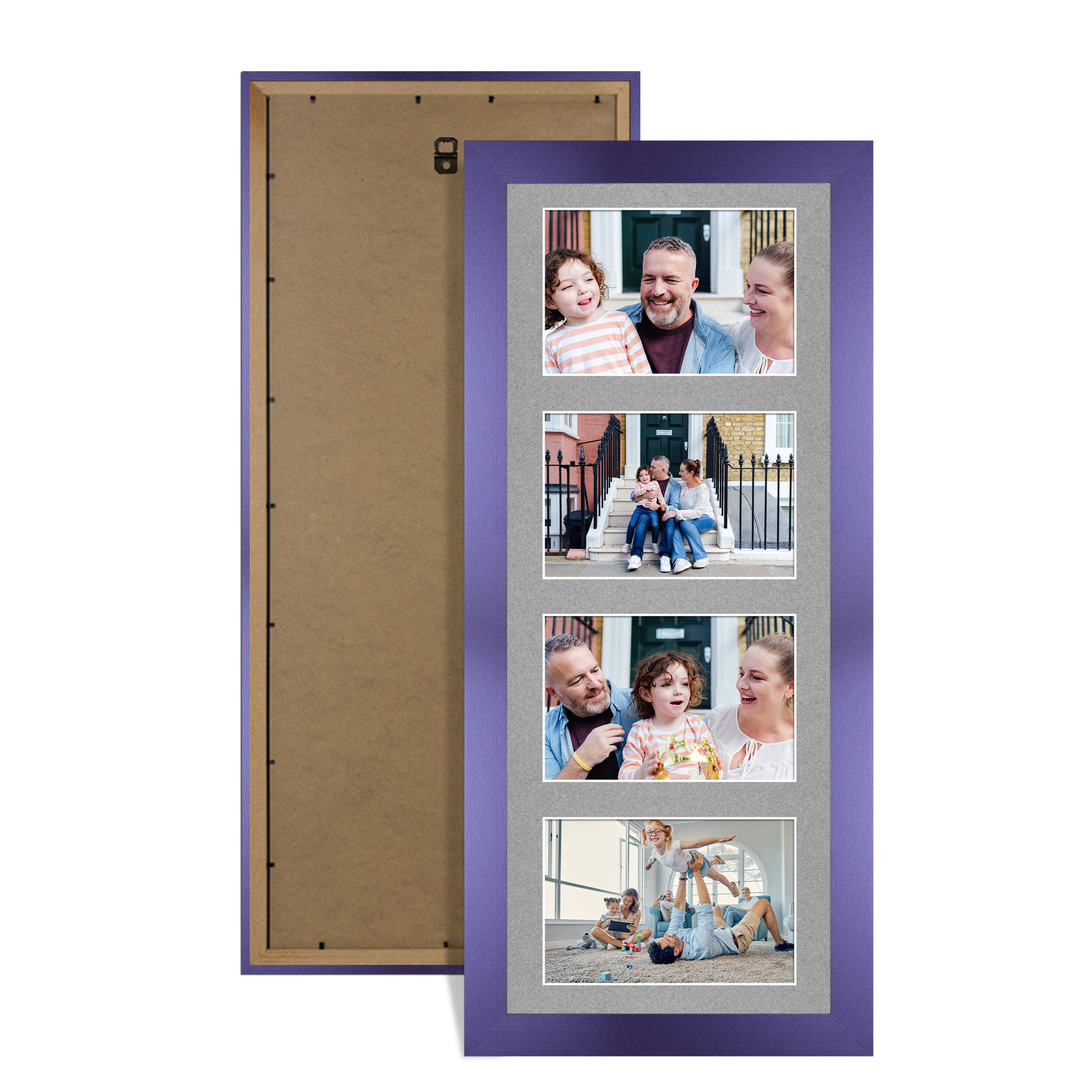 Purple Colour Multi Aperture Photo Frame 6X4 (x4) Pictures – Collage Wall Frame For Loved Ones Photos – 50x20cm Frame Size