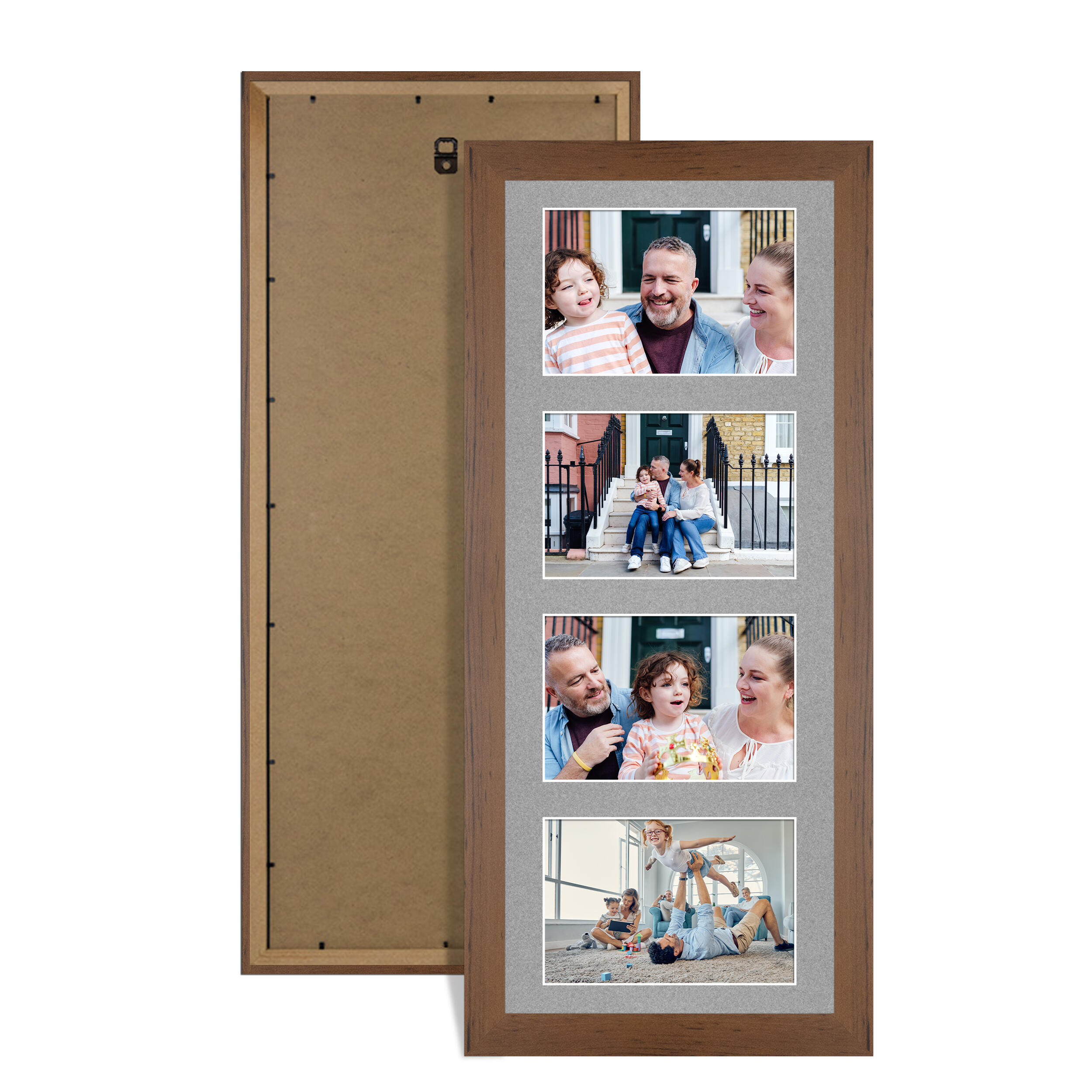 Walnut Colour Multi Aperture Photo Frame 6X4 (x4) Pictures – Collage Wall Frame For Loved Ones Photos – 50x20cm Frame Size