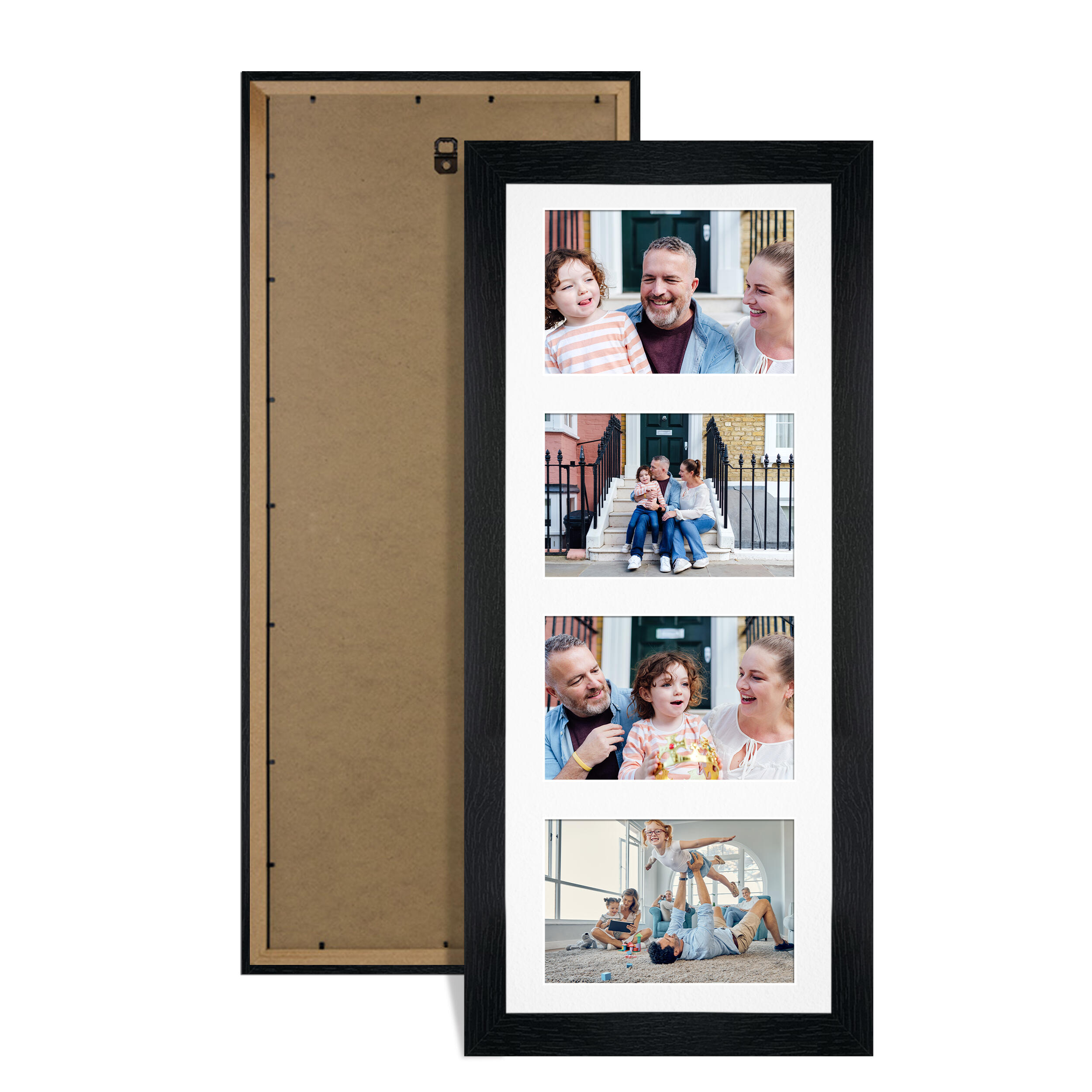 Black Colour Multi Aperture Photo Frame 6X4 (x4) Pictures – Collage Wall Frame For Loved Ones Photos – 50x20cm Frame Size