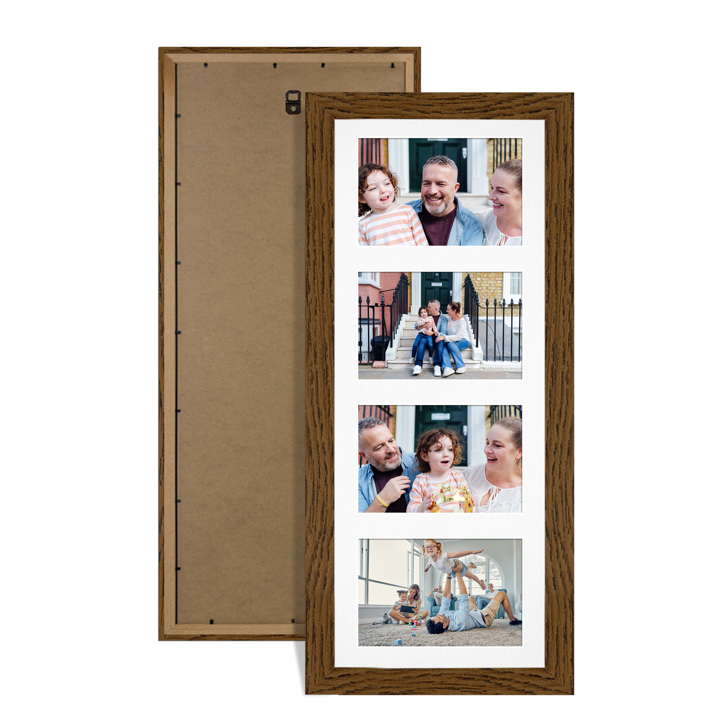 Dark Oak Colour Multi Aperture Photo Frame 6X4 (x4) Pictures – Collage Wall Frame for Family Photos – 50x20cm Picture Frame Size