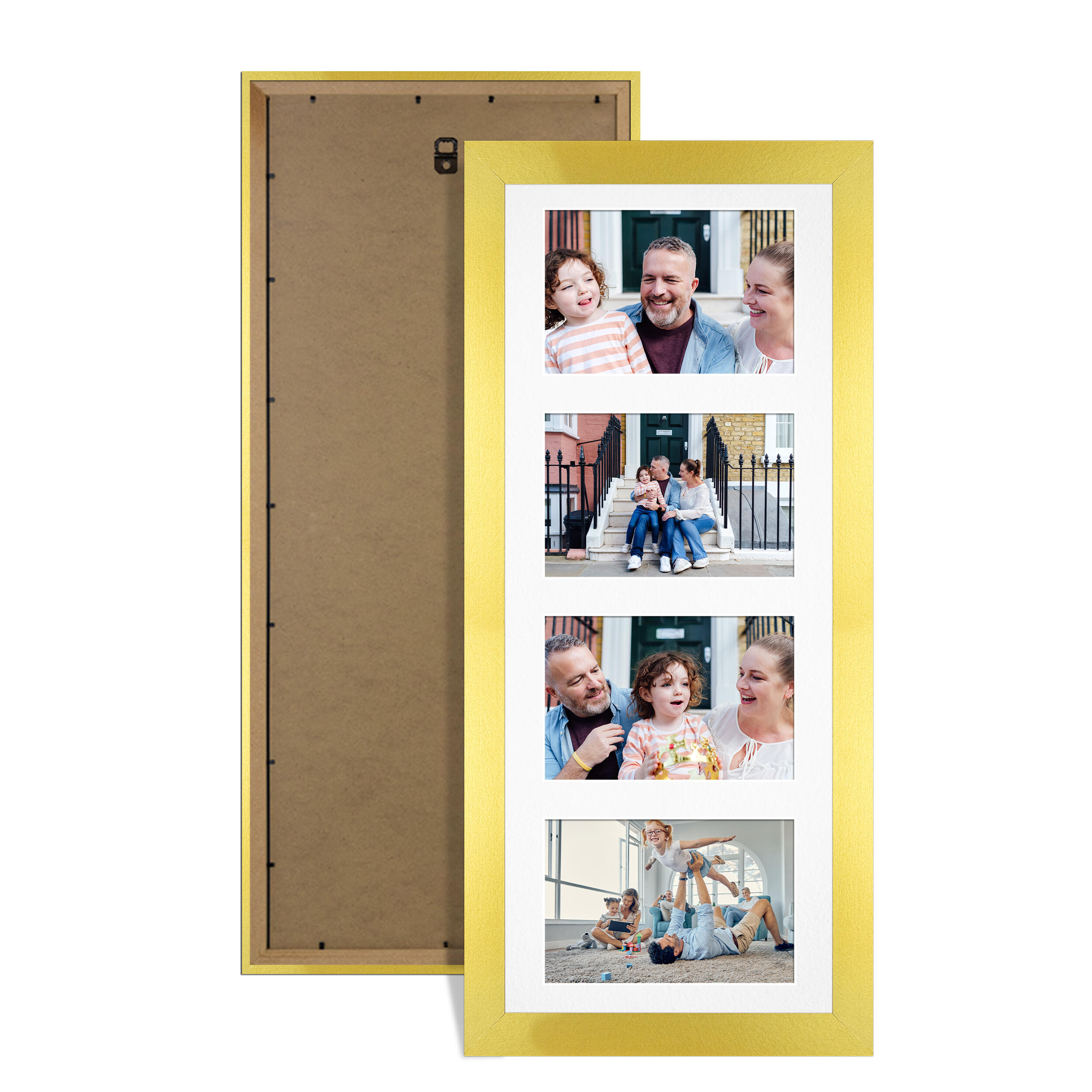 Gold Colour Multi Aperture Photo Frame 6X4 (x4) Pictures – Collage Wall Frame For Family Photos – 50x20cm Picture Frame Size