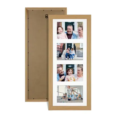 Light Oak Colour Multi Aperture Photo Frame 6X4 (x4) Pictures – Collage Wall Frame For Loved Ones Photos – 50x20cm Frame Size