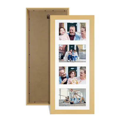 Mustard Yellow Colour Multi Aperture Photo Frame 6X4 (x4) Pictures – Collage Wall Frame for Family Photos – 50x20cm Picture Frame Size