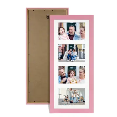 Pastel Pink Colour Multi Aperture Photo Frame 6X4 (x4) Pictures – Collage Wall Frame for Family Photos – 50x20cm Picture Frame Size