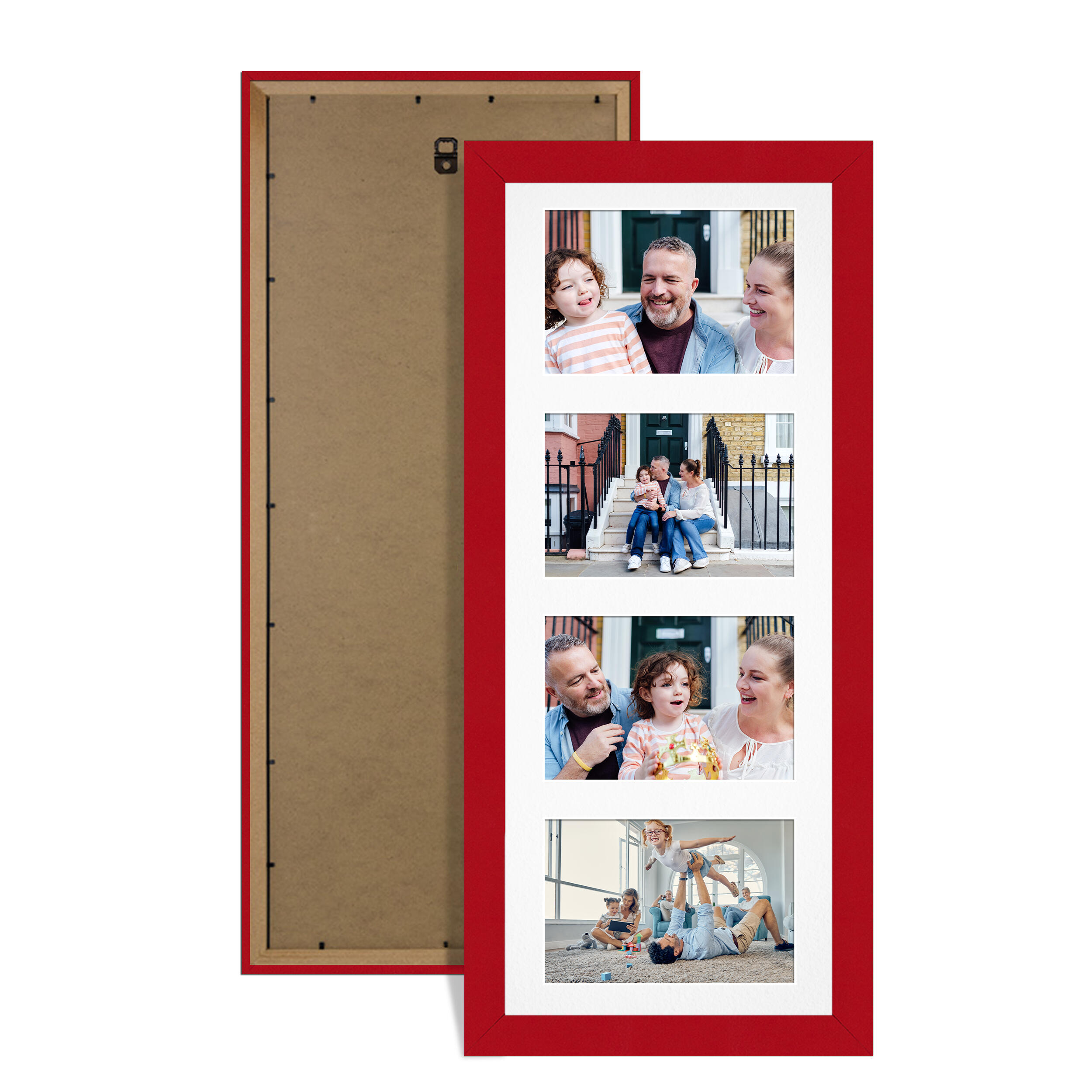 Red Colour Multi Aperture Photo Frame 6X4 (x4) Pictures – Collage Wall Frame For Family Photos – 50x20cm Picture Frame Size