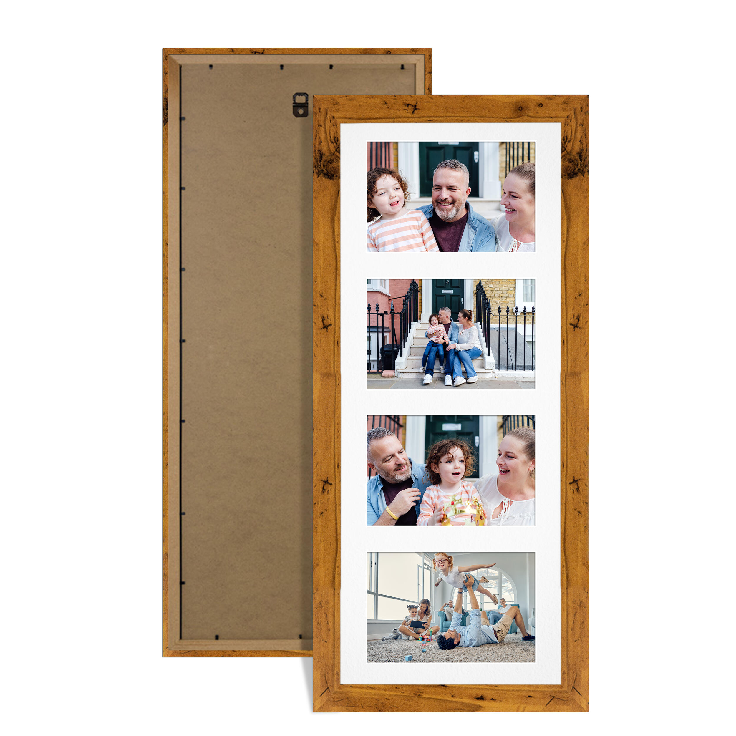 Rustic Oak Colour Multi Aperture Photo Frame 6X4 (x4) Pictures – Collage Wall Frame For Family Photos – 50x20cm Picture Frame Size