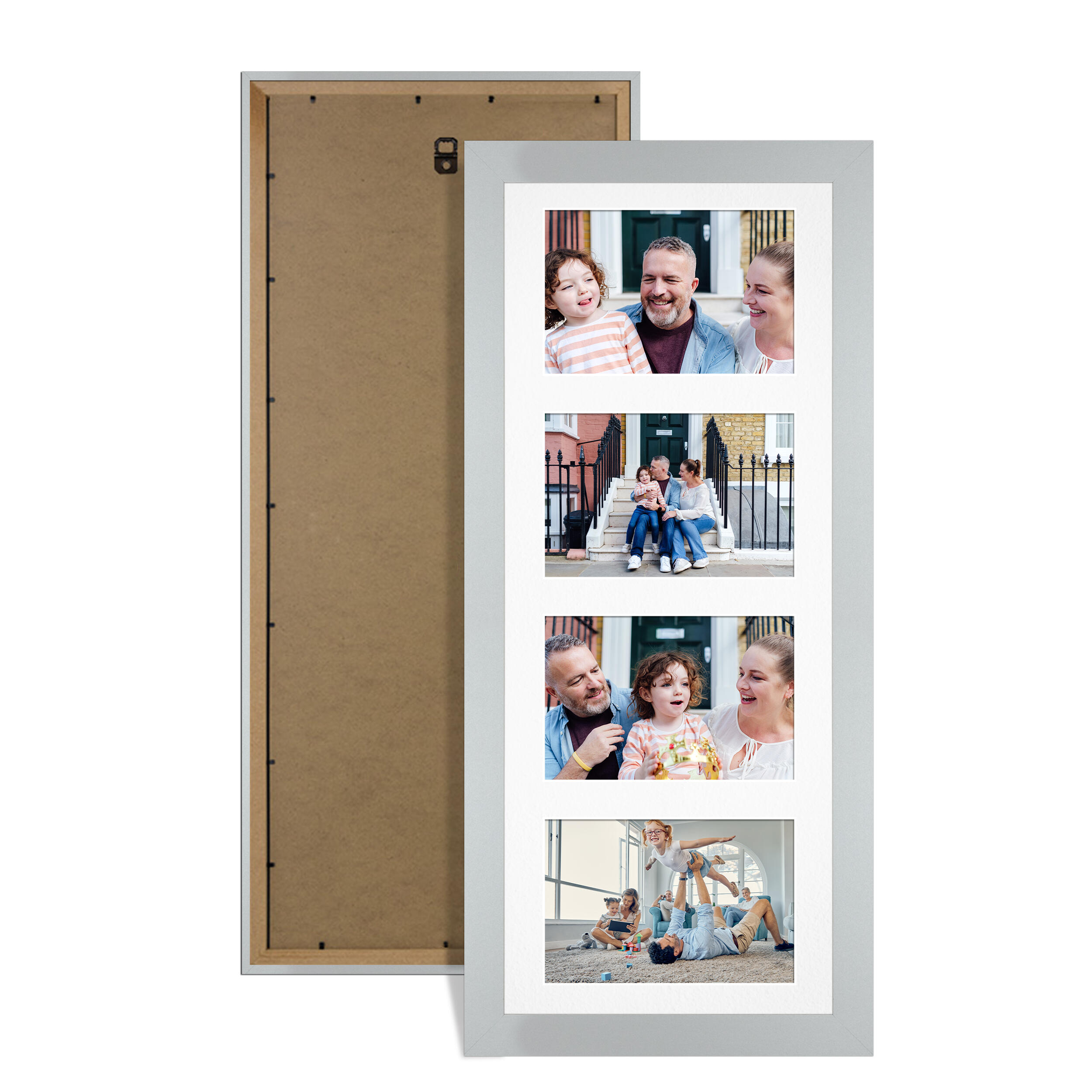 Silver Colour Multi Aperture Photo Frame 6X4 (x4) Pictures – Collage Wall Frame For Family Photos – 50x20cm Picture Frame Size