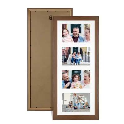 Walnut Colour Multi Aperture Photo Frame 6X4 (x4) Pictures – Collage Wall Frame For Loved Ones Photos – 50x20cm Frame Size