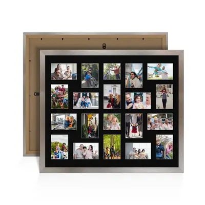 Aluminium Colour Multi Aperture Photo Frame 6X4 (x18) and 4X4 (x2) Pictures – Collage Wall Frame For Family Photos – 80x70cm Picture Frame Size