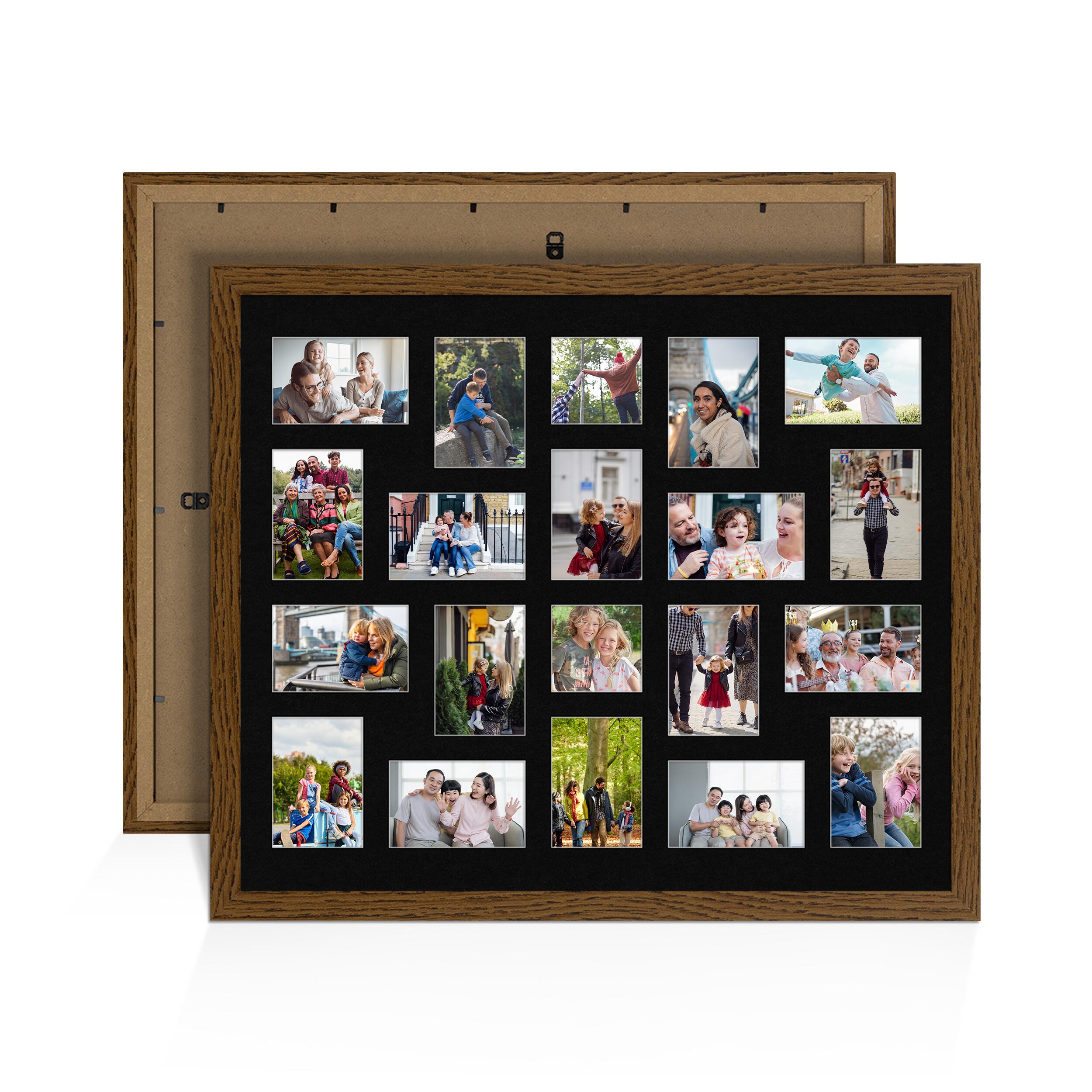 Dark Oak Colour Multi Aperture Photo Frame 6X4 (x18) and 4X4 (x2) Pictures – Collage Wall Frame for Family Photos – 80x70cm Picture Frame Size