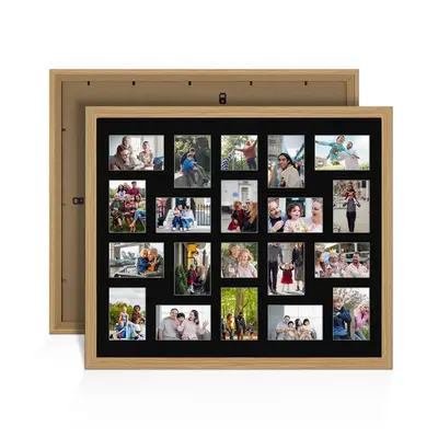 Light Oak Colour Multi Aperture Photo Frame 6X4 (x18) and 4X4 (x2) Pictures – Collage Wall Frame For Family Photos – 80x70cm Picture Frame Size